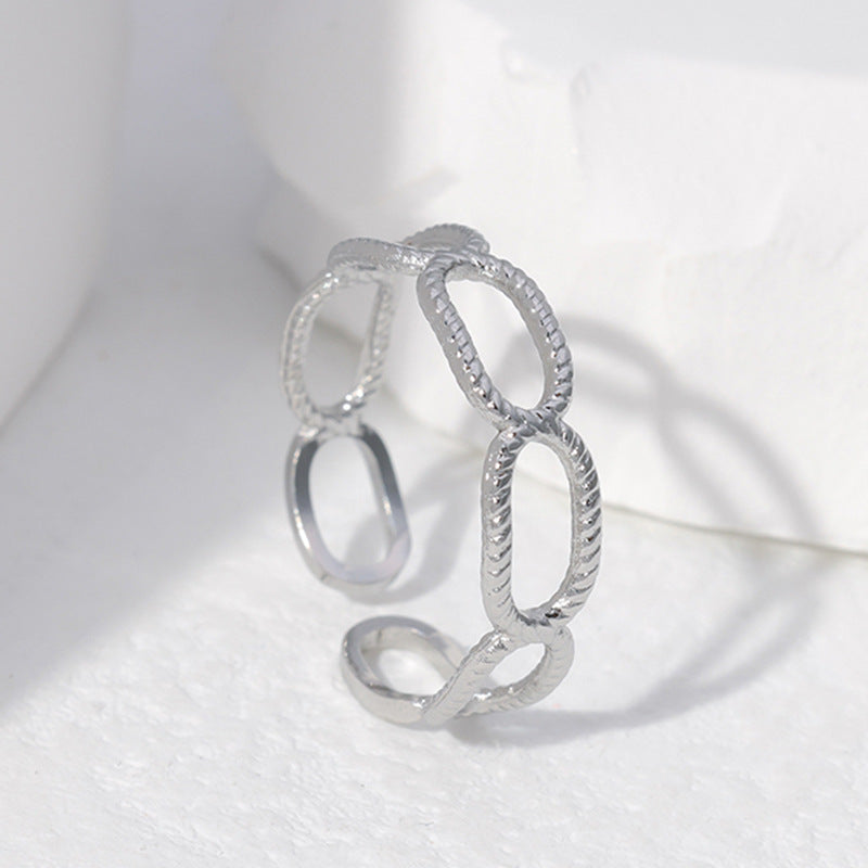 Minimalist Titanium Steel Leaf and Heart Shape Open Ring for Women with Plated Finish