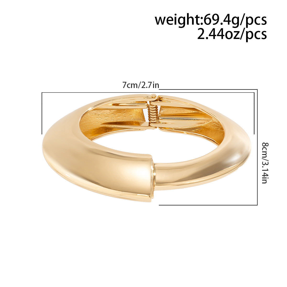 Bracciale rigido da donna alla moda a goccia geometrica in metallo con finitura lucida e apertura a molla