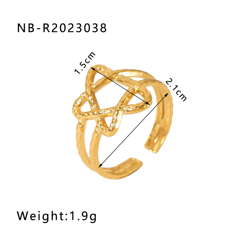 Minimalist Heart-Shaped Geometric Stainless Steel Open Ring for Women with 18K Vacuum Plating Finish