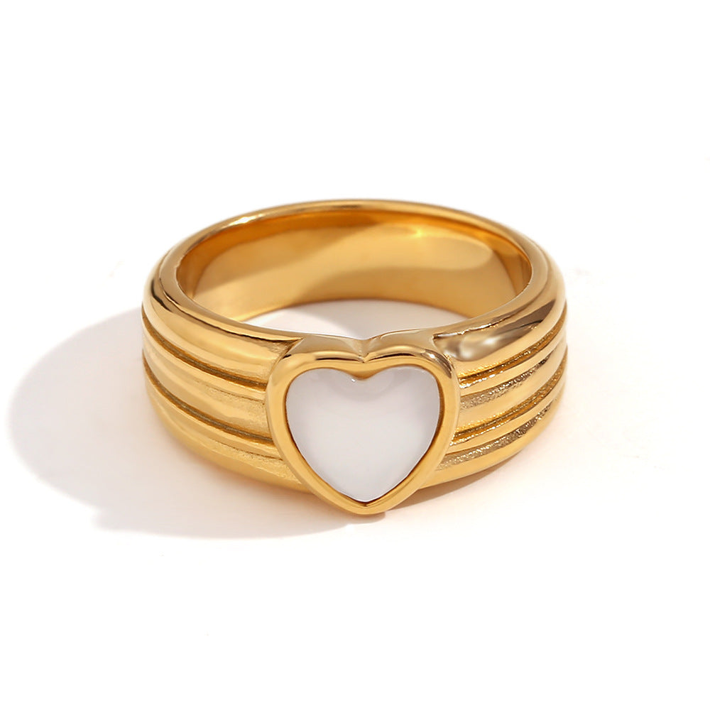 Anello alla moda da donna a cuore geometrico in acciaio inossidabile con placcatura in oro 18 carati e micro incastonatura