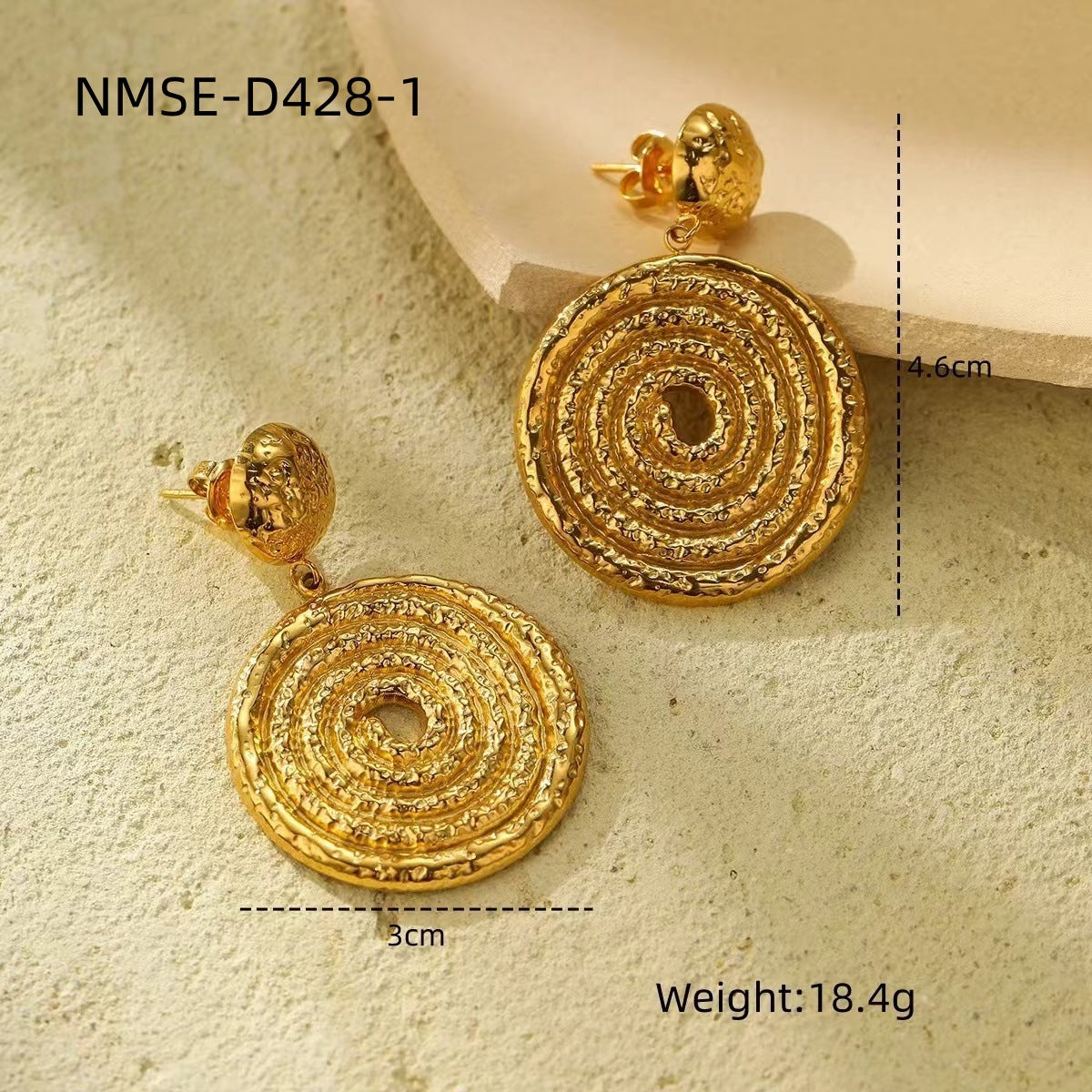 Pendientes de Acero de Titanio con Disco Espiral Hueco Estilo Vintage para Mujer con Acabado Chapado y Diseño Circular Minimalista