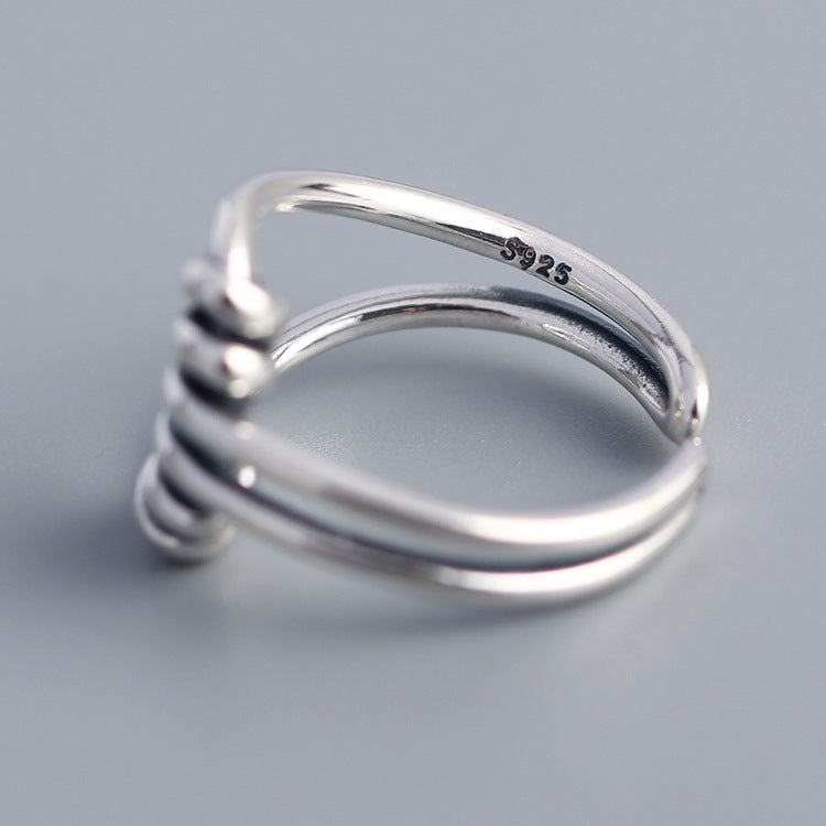 Vintage 925 Sterling Silver Geometric Handmade Wire Ring for Women