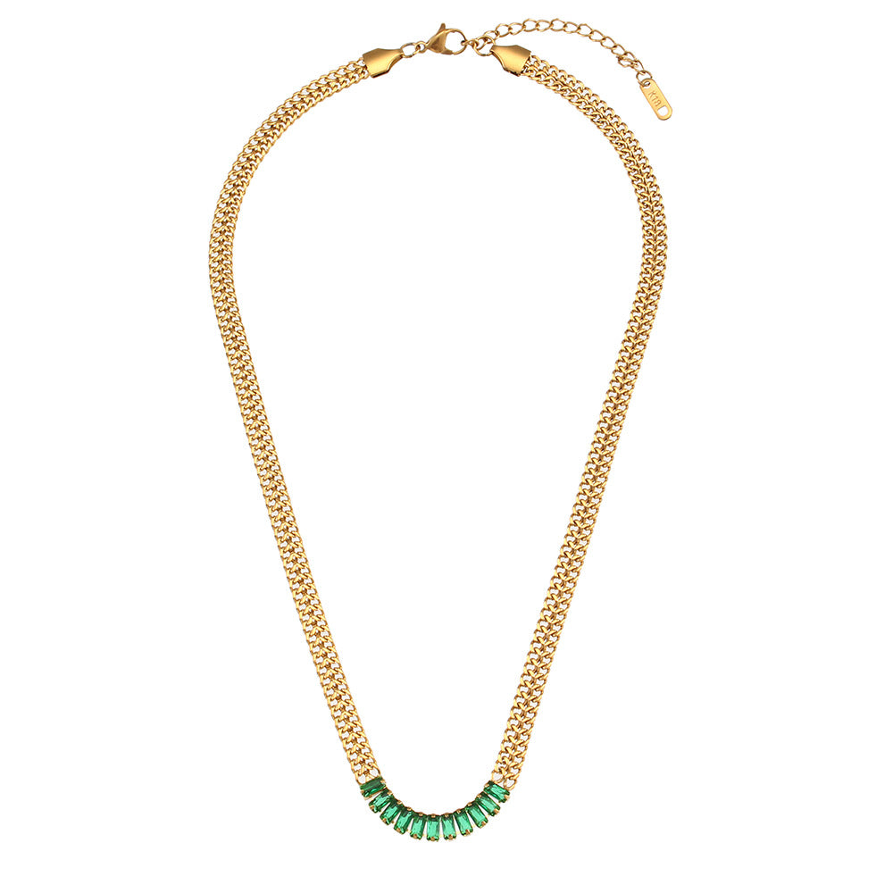 Collana con Pendente Geometrico alla Moda da Donna Acciaio Inossidabile Placcato Oro 18K con Zirconi Micro-Incastonati