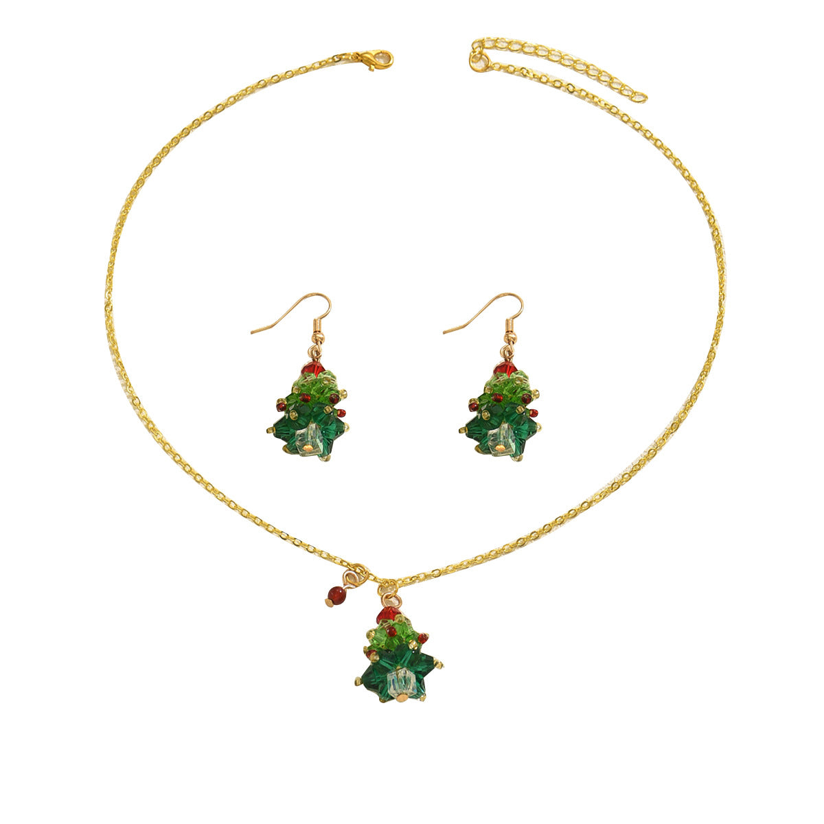 Set collana e orecchini a pendente con albero di Natale geometrico da donna in lega di zinco con intarsi in cristallo, gioielli alla moda per tutti i giorni