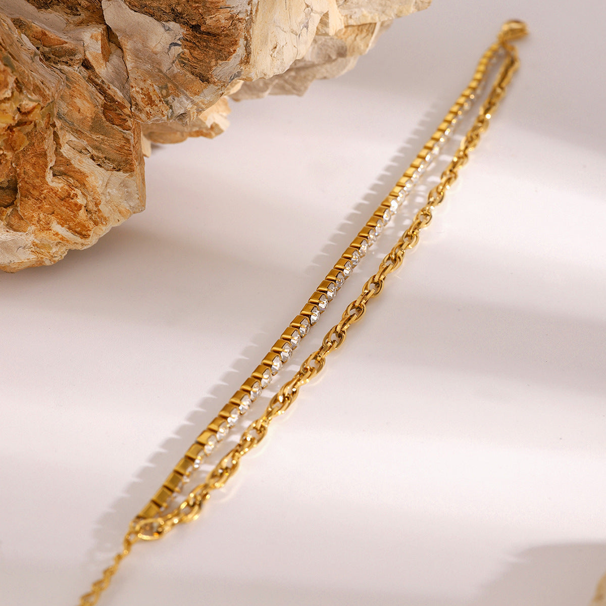 Geometric Stainless Steel Rhinestone Plated Bracelet for Women