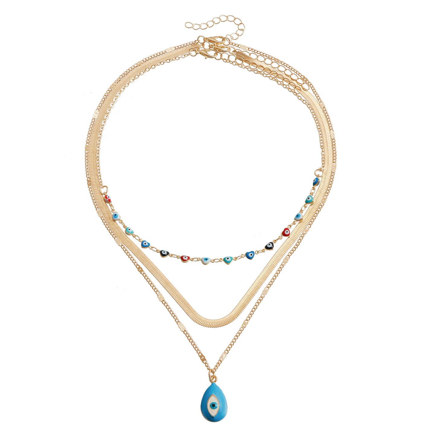 Collana vintage con ciondolo a occhio di Allah in lega con finitura smaltata su delicata catena snake per donna