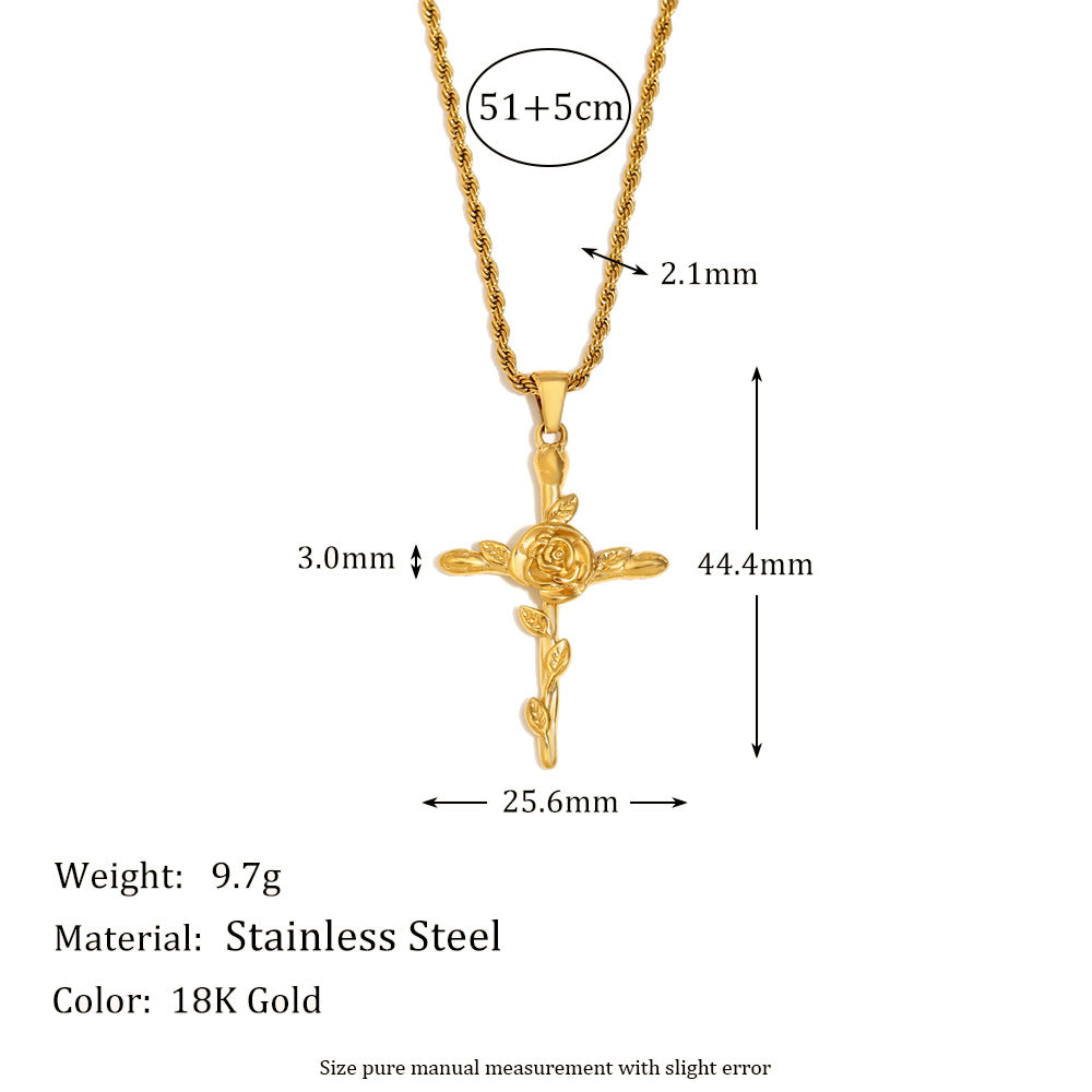 Vintage French-Style Floral Pendant Necklace in Stainless Steel with 18K Gold Plating for Women