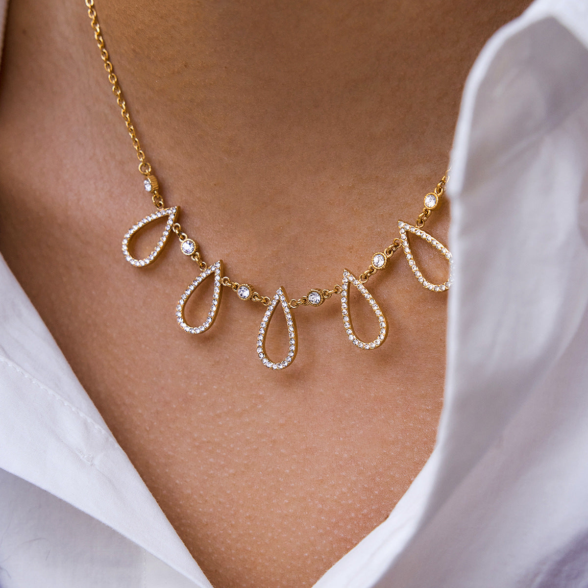 Minimalist 18K Gold Plated Geometric Teardrop Stainless Steel Necklace for Women