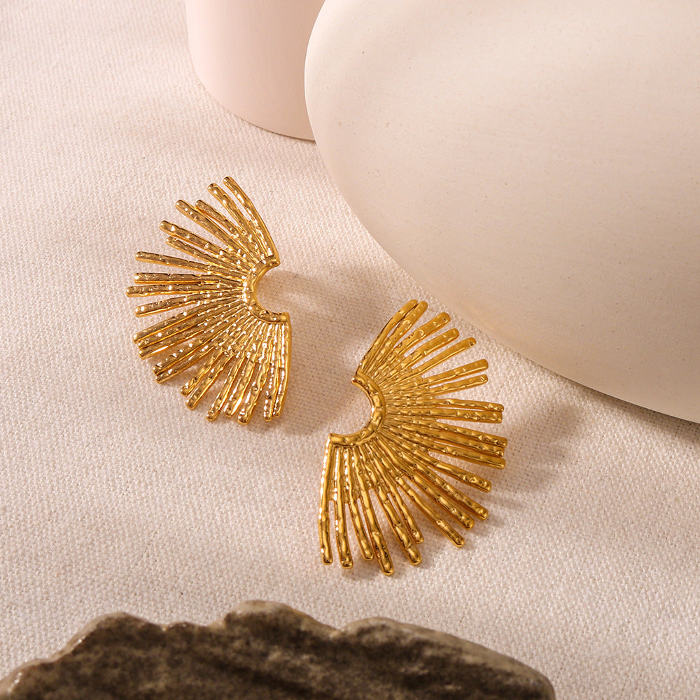Orecchini vintage asimmetrici a forma di ventaglio in acciaio inossidabile con placcatura in oro 18 carati da donna