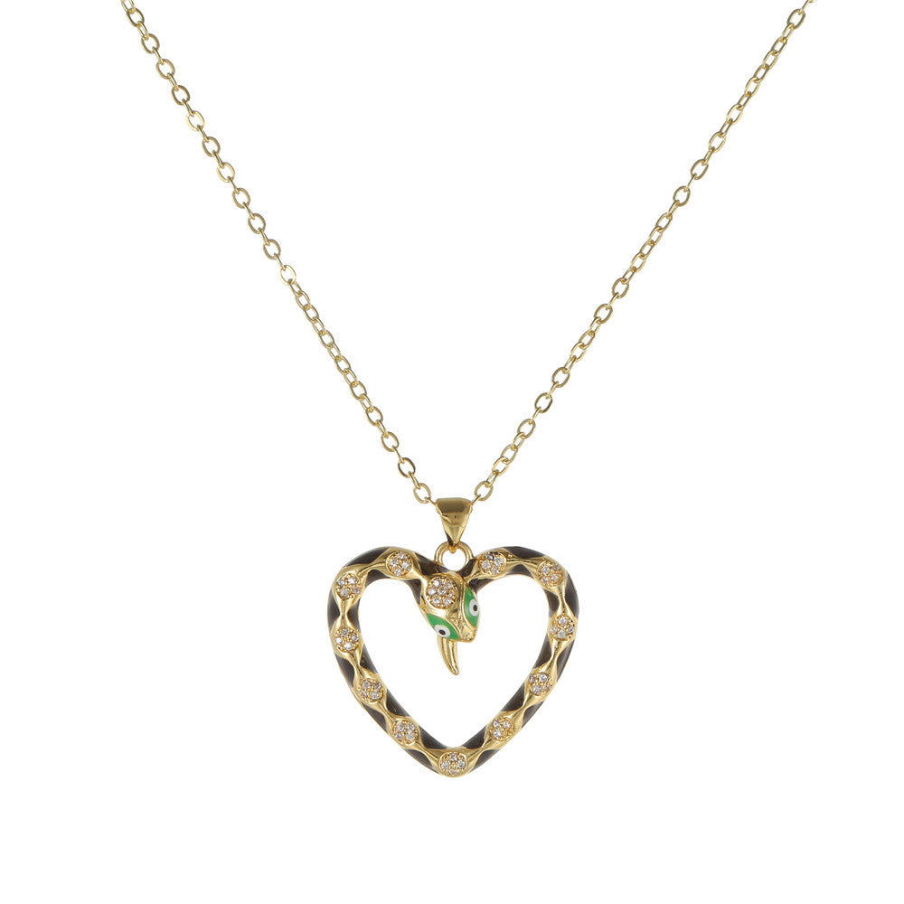 Luxury Elegant Snake Geometric Brass Drip Oil Cubic Zirconia Pendant Necklace Cable Chain for Women