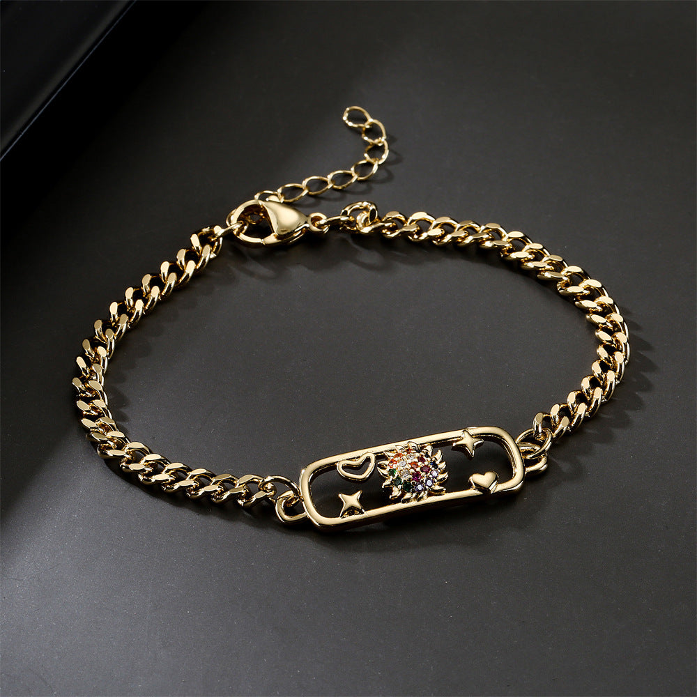 Geometric Brass Gold Plated Cubic Zirconia Inlay Bracelet for Women