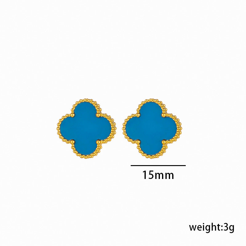 Pulsera minimalista de acero de titanio con forma de trébol e incrustaciones de nácar para mujer