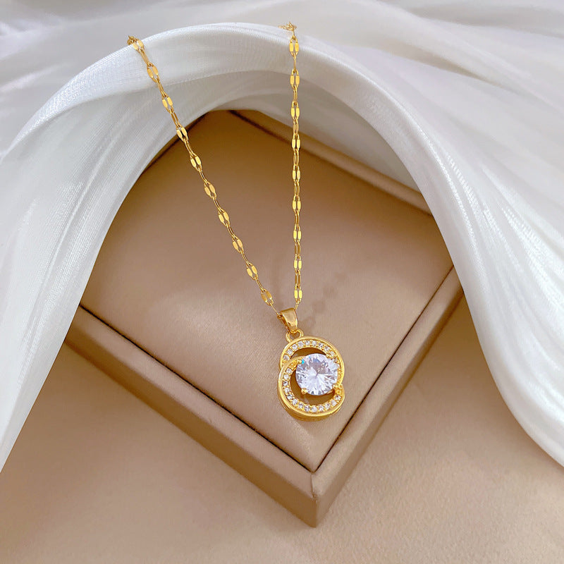 Collana con ciondolo a luna geometrica minimalista da donna e uomo, catena a serpente in acciaio inossidabile con intarsio di zirconi