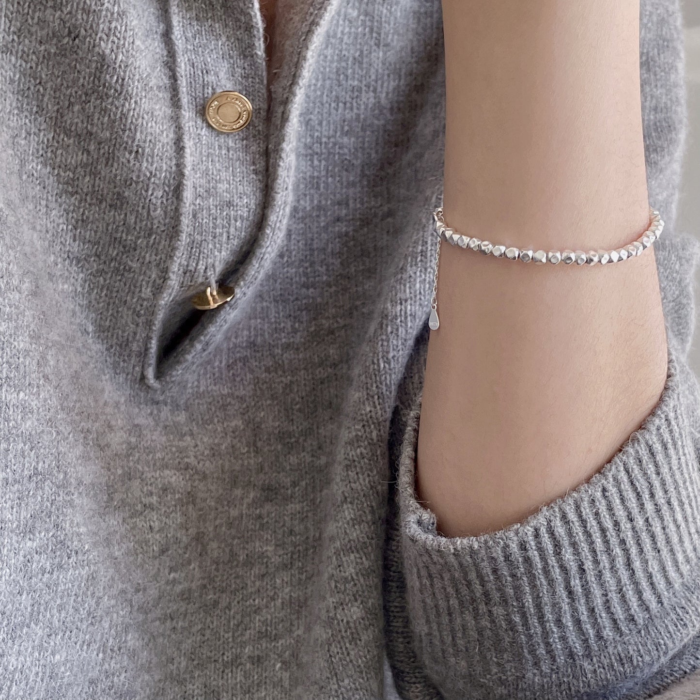 Pulsera de cuentas cuadradas geométricas de estilo natural en plata de ley S925 con acabado chapado