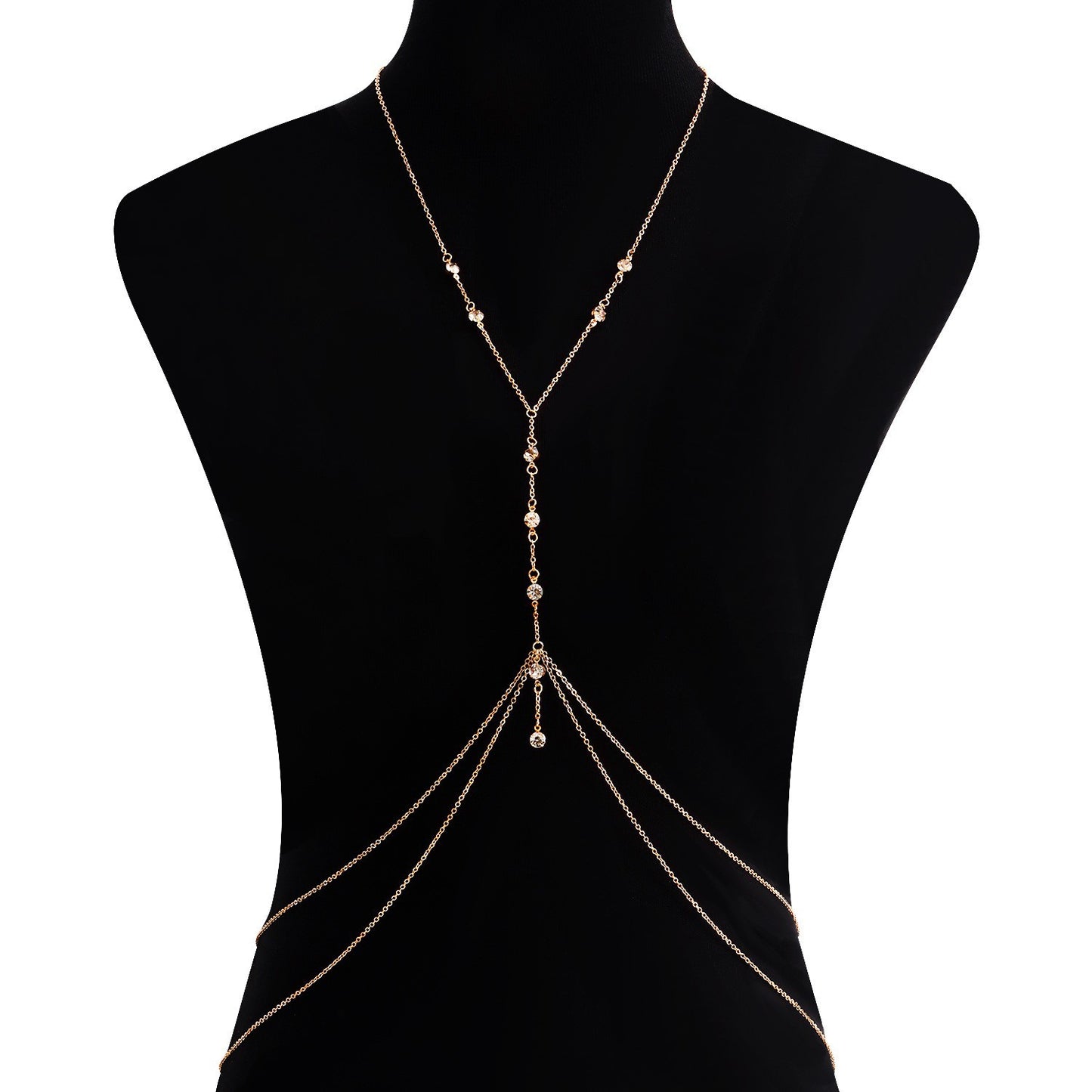 Cadena corporal de bikini estilo punk con flecos para mujer con piedras de circonita en cadena de metal para la cintura para el verano