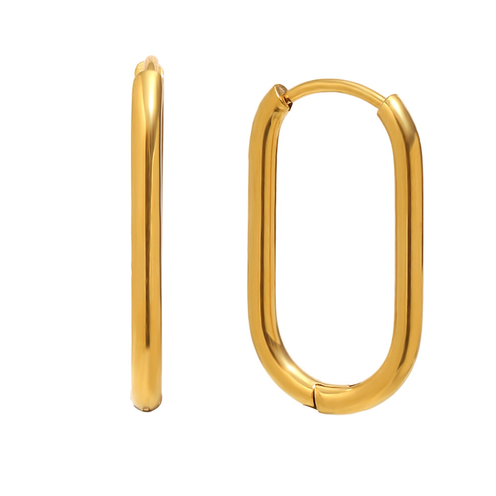 Orecchini a clip geometrici minimalisti in acciaio inossidabile placcati oro 18 carati da donna