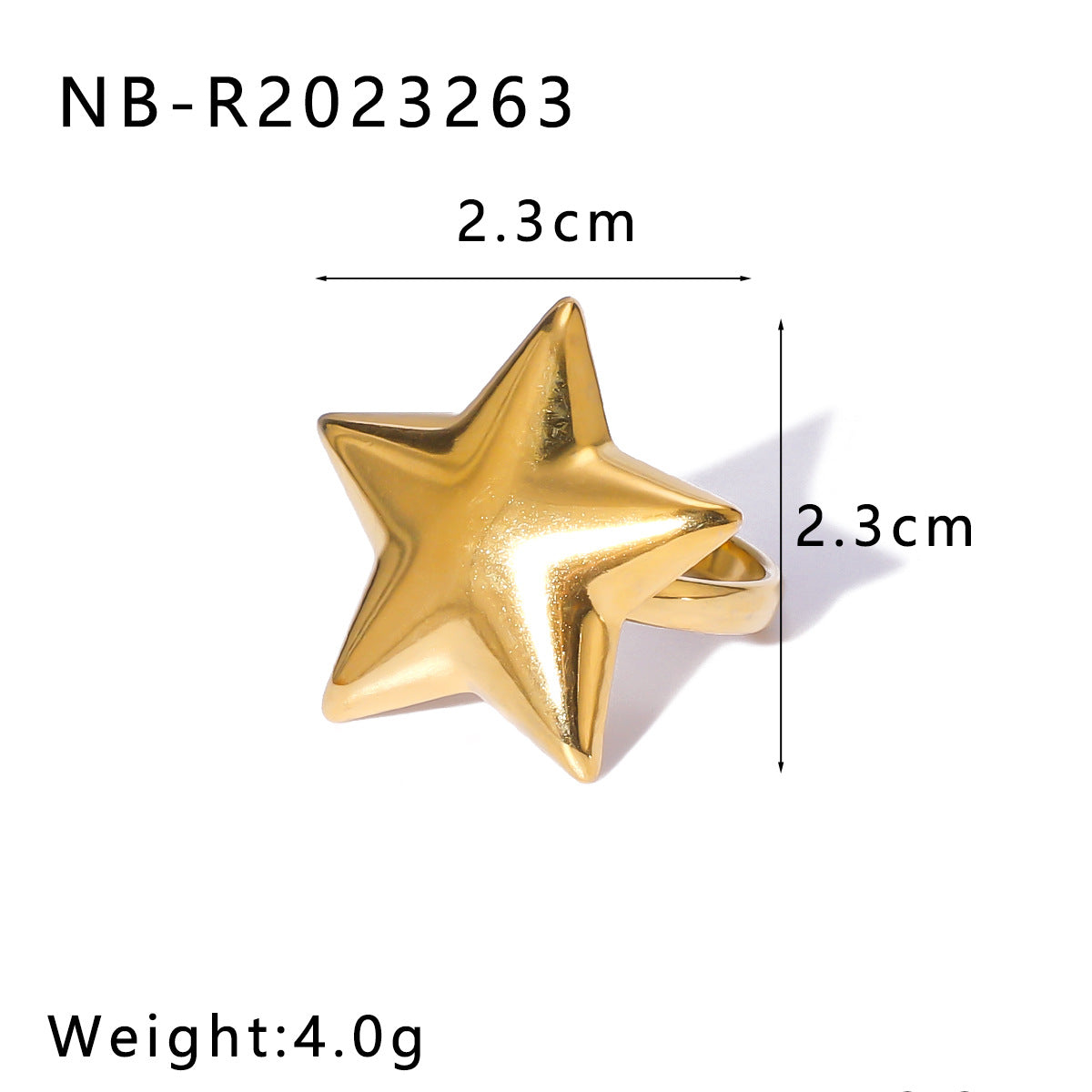Minimalist Star-Shaped Geometric Stainless Steel Ring with 18K Gold Plating and Shell-Inspired Texture for Women