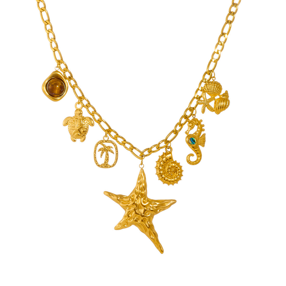 Chic Gold Plated Starfish Stainless Steel Pendant Necklace for Women