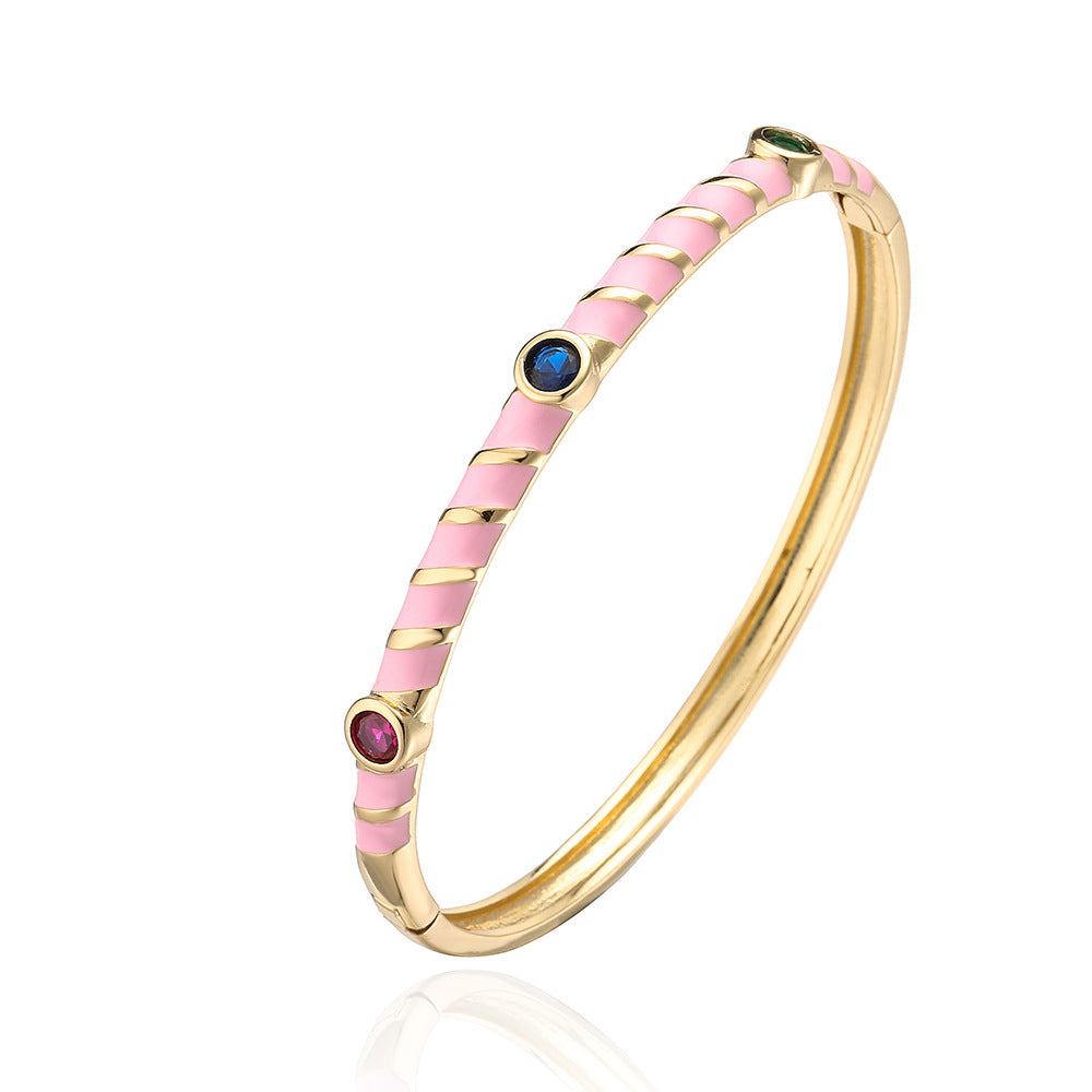 Bracciale in Rame Stile Bohemien con Placcatura in Oro e Finitura a Smalto, Intarsio in Zirconia, Gioielli Artigianali Unici da Donna