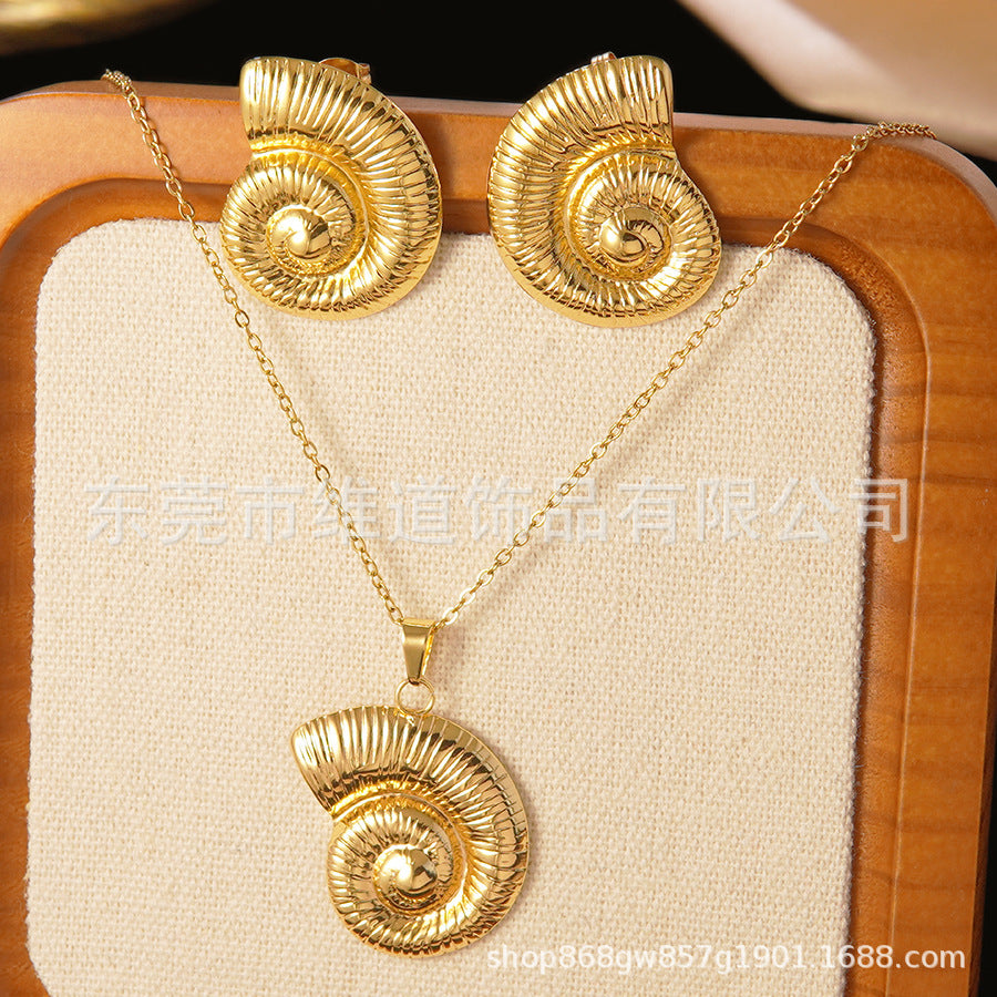 Set collana e orecchini a stella marina con fiocco conchiglia smaltato in acciaio inossidabile e titanio con catena a cavo per donna