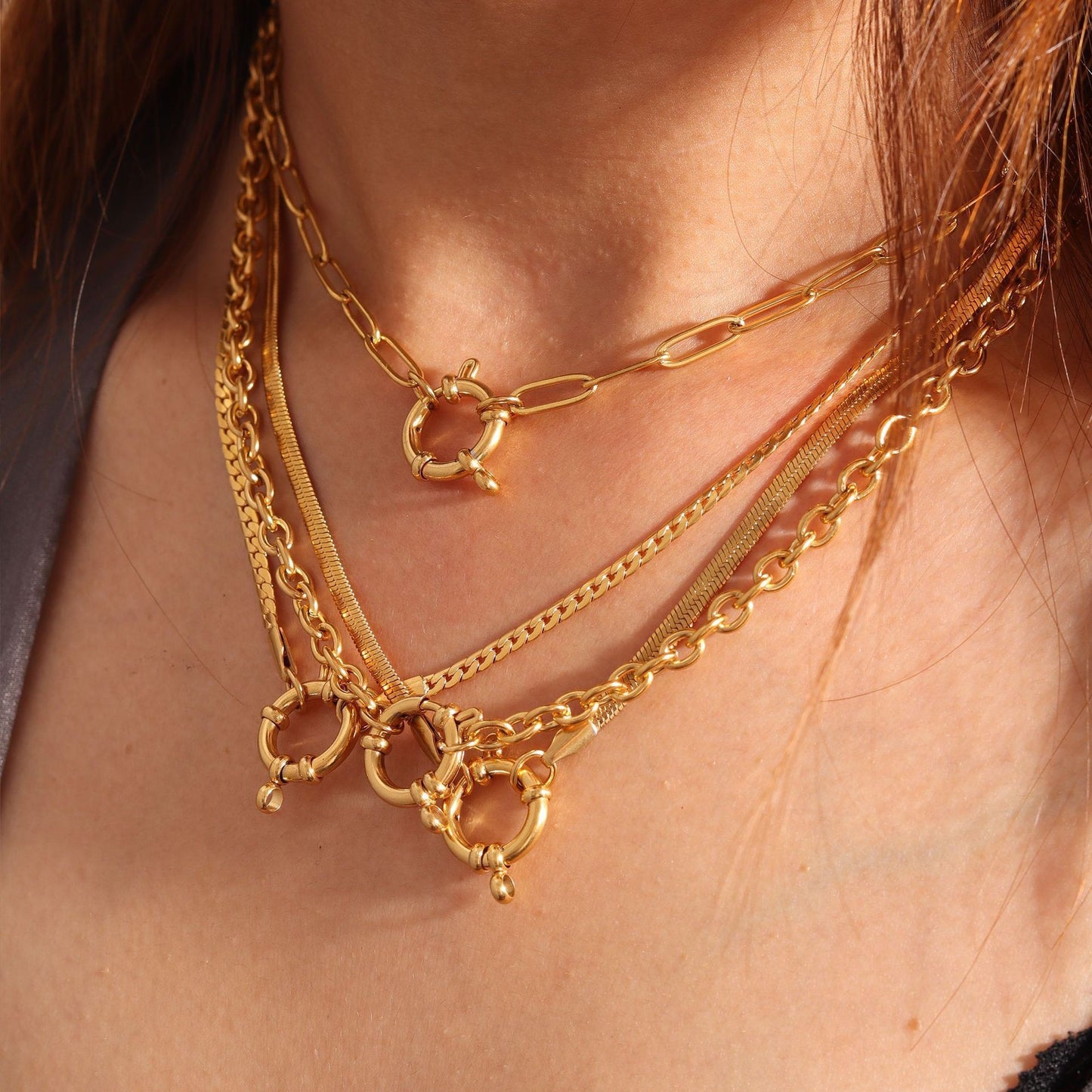 Minimalist Geometric Stainless Steel Pendant Necklace with O-Shape Spring Clasp for Women