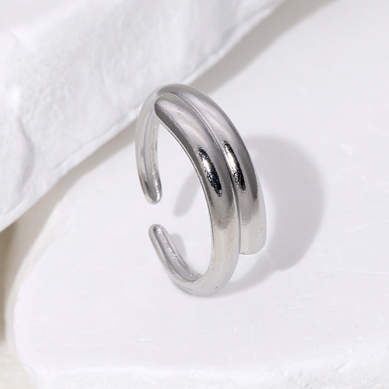 Minimalist Geometric Stainless Steel Adjustable Open Ring for Women with Plated Finish