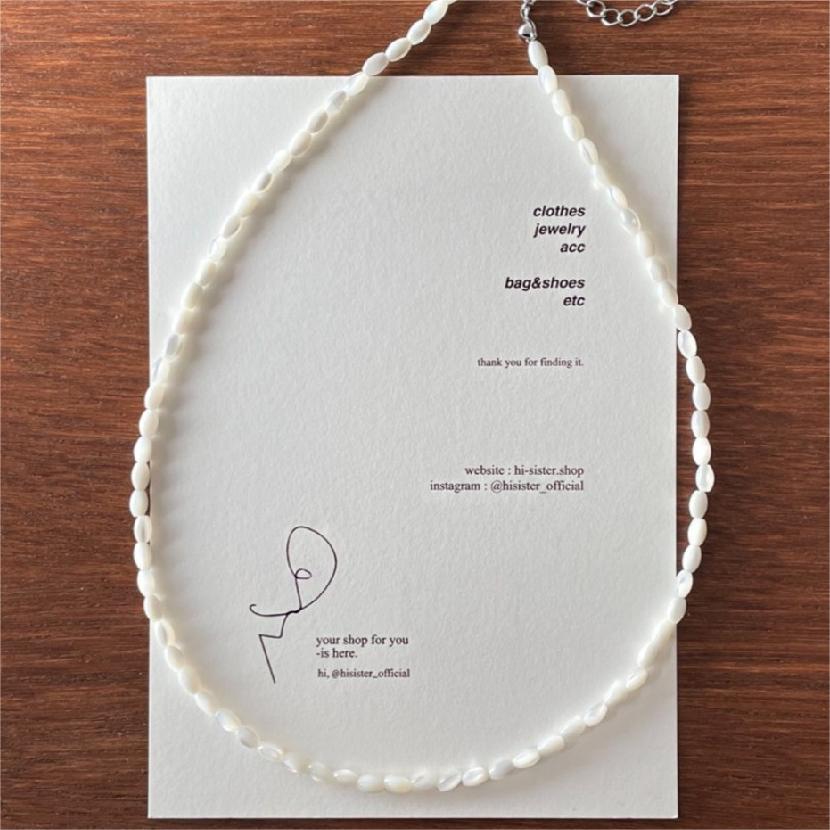 Minimalist Geometric White Seashell and Miyuki Bead Necklace in 925 Sterling Silver with Rhodium Plating on Snake Chain
