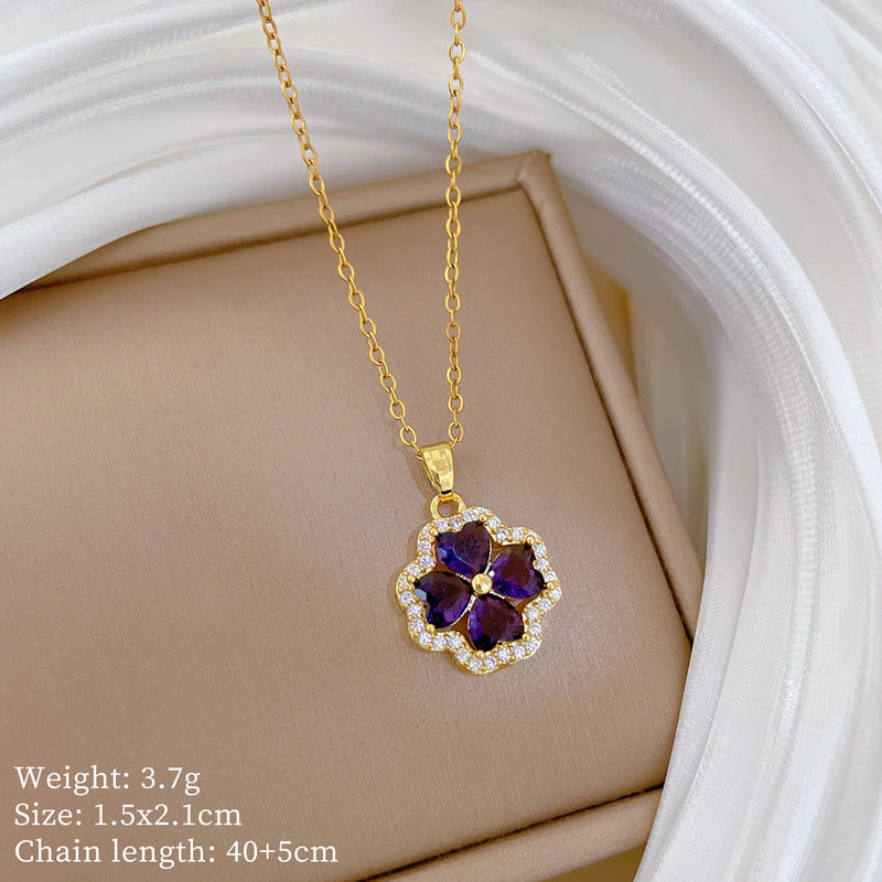 Sweet Minimalist Animal Shape Micro-Inlaid Cubic Zirconia Brass Pendant Titanium Steel Necklace for Unisex