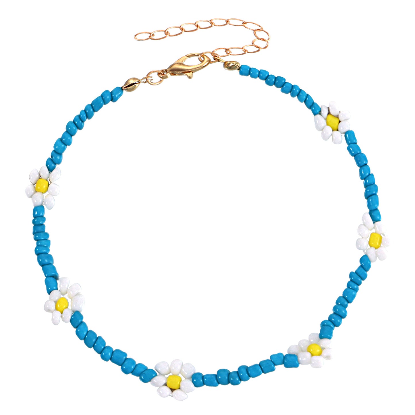Floral Anklet for Women Handmade Beaded Colorful Flower Design Anklet Set for Beach Fashion
