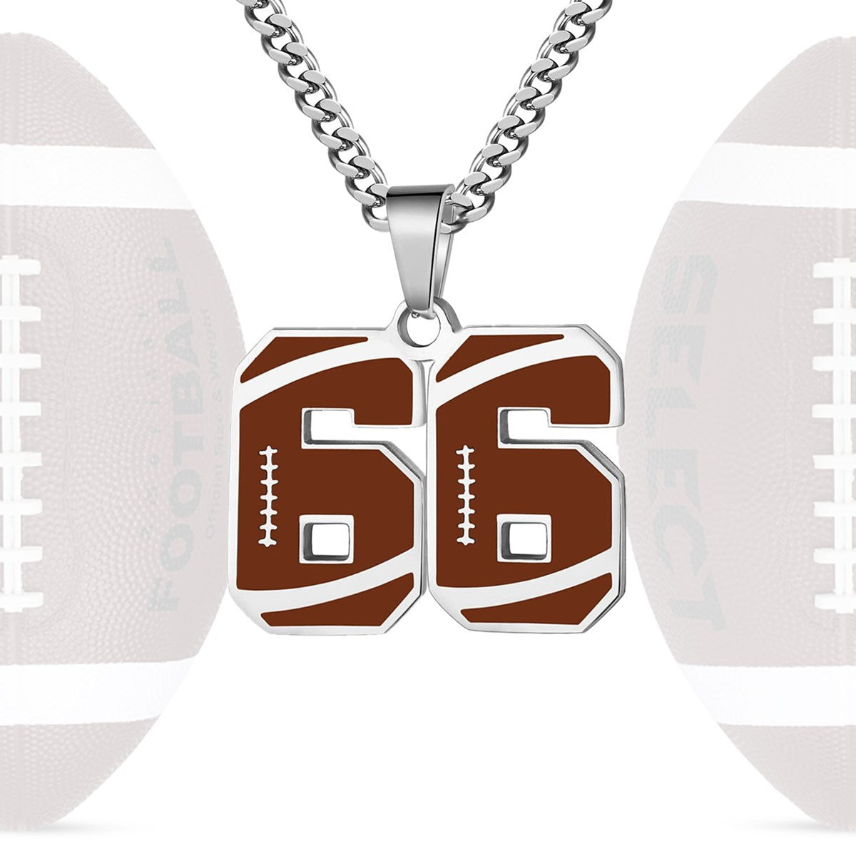 Motivational Football Number Pendant Necklace for Men in Stainless Steel with Polished Finish and Letter/Number Design