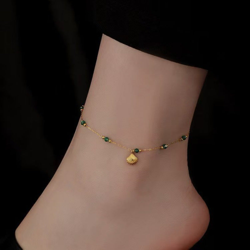 Geometric Stainless Steel Gold Plated Shell Bead Anklet for Women