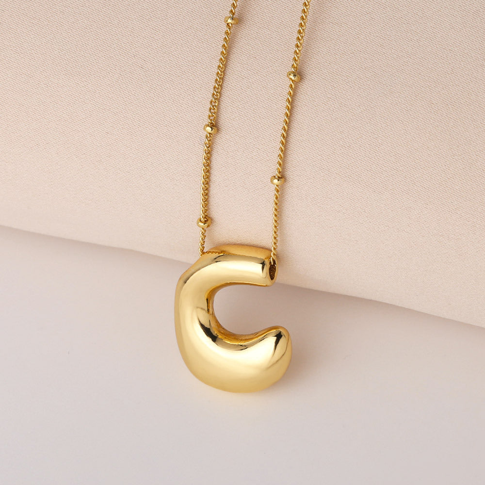 Minimalist Gold Plated Brass Letter Pendant Necklace Cable Chain Unisex Jewelry