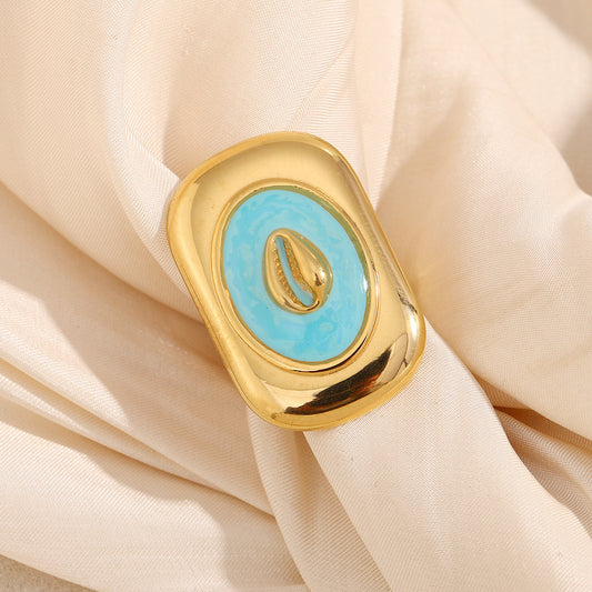 Anello da donna alla moda in acciaio inossidabile con forma geometrica, placcatura in oro 18K e finitura smaltata
