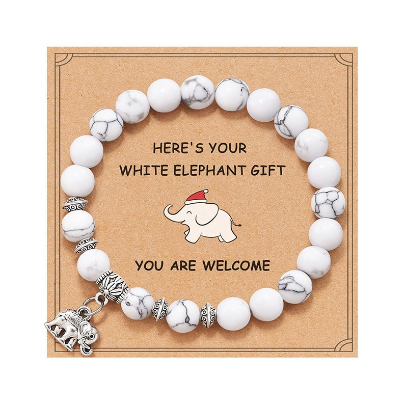 Minimalist Natural White Turquoise Elephant Pendant Beaded Bracelet for Women
