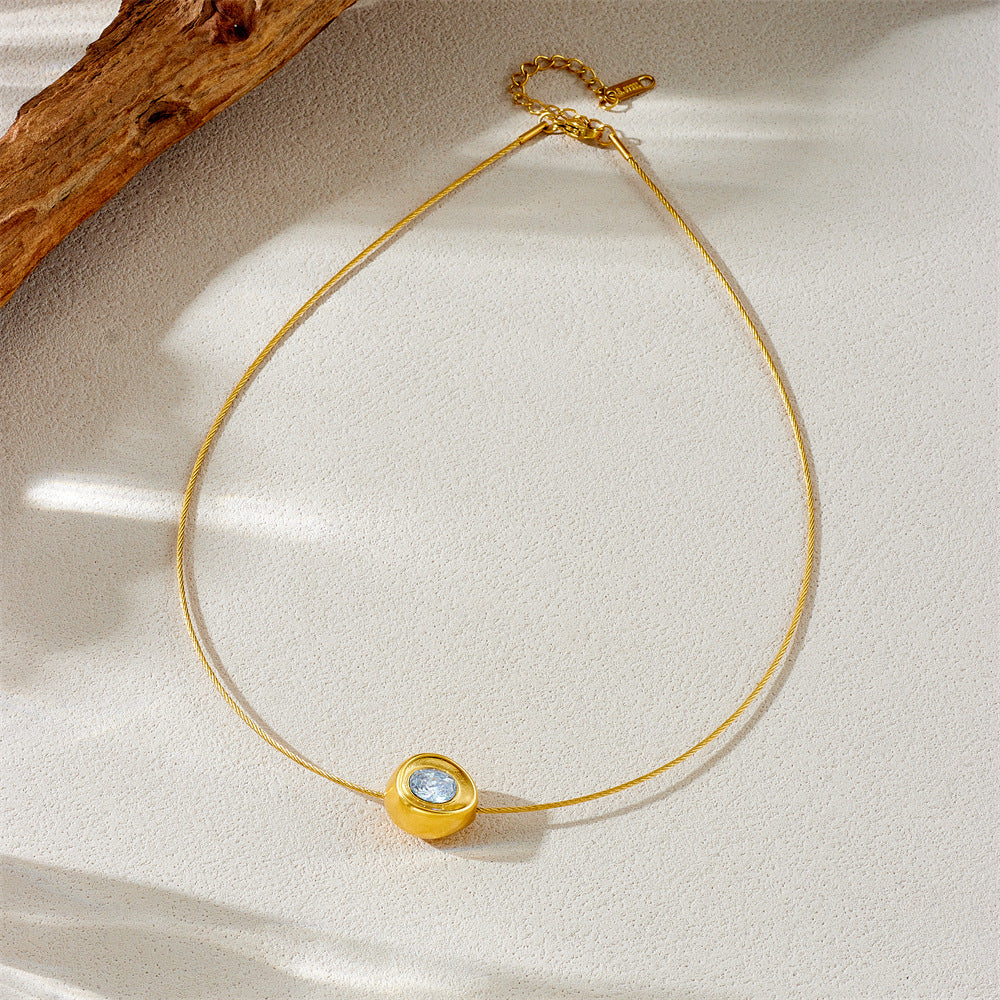 Minimalist Gold-Plated Stainless Steel Yuan Bao Pendant Necklace for Women with Snake Chain and Geometric Design