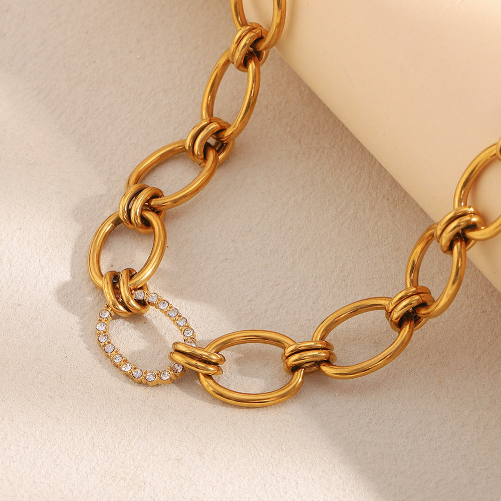 Collar de aros redondos chapados en oro de 18 quilates de acero inoxidable geométrico minimalista con circonita para mujer