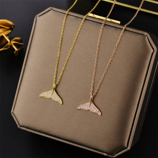 Gargantilla de Acero de Titanio con Cola de Sirena para Mujer, Cadena Corta Minimalista y Elegante con Acabado Chapado