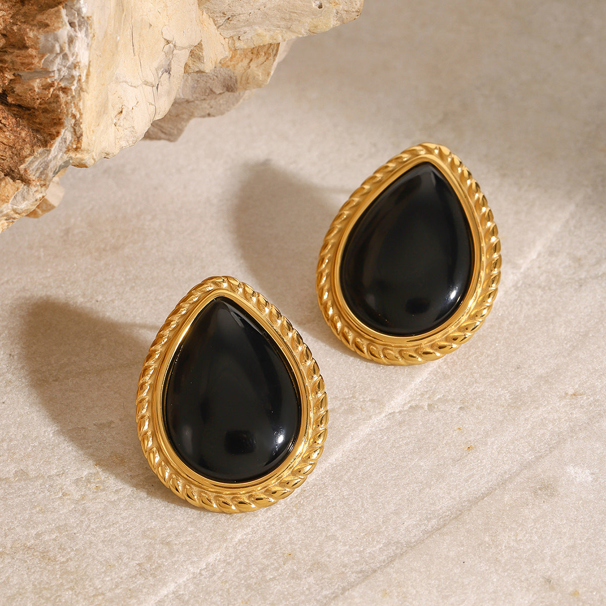 Orecchini geometrici ovali in acciaio inossidabile stile vintage con finitura galvanica da donna