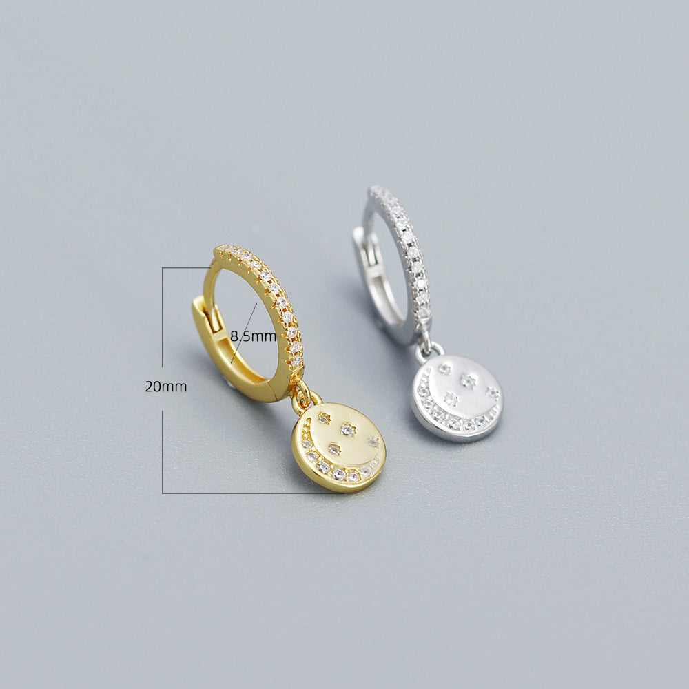 Eleganti orecchini a cerchio da donna in argento sterling 925 con stella, luna e zirconi cubici