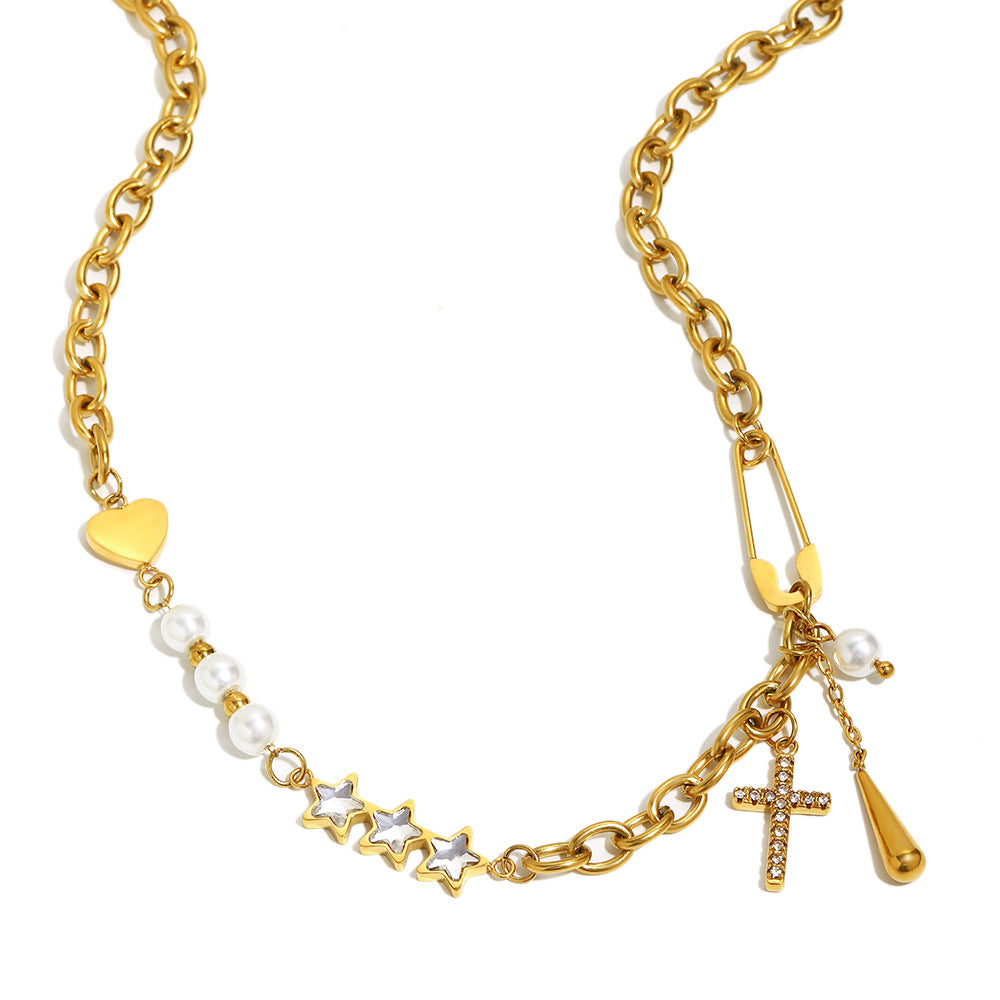 Collana con ciondolo geometrico minimalista in acciaio inossidabile placcato oro 18 carati e nappe per donna