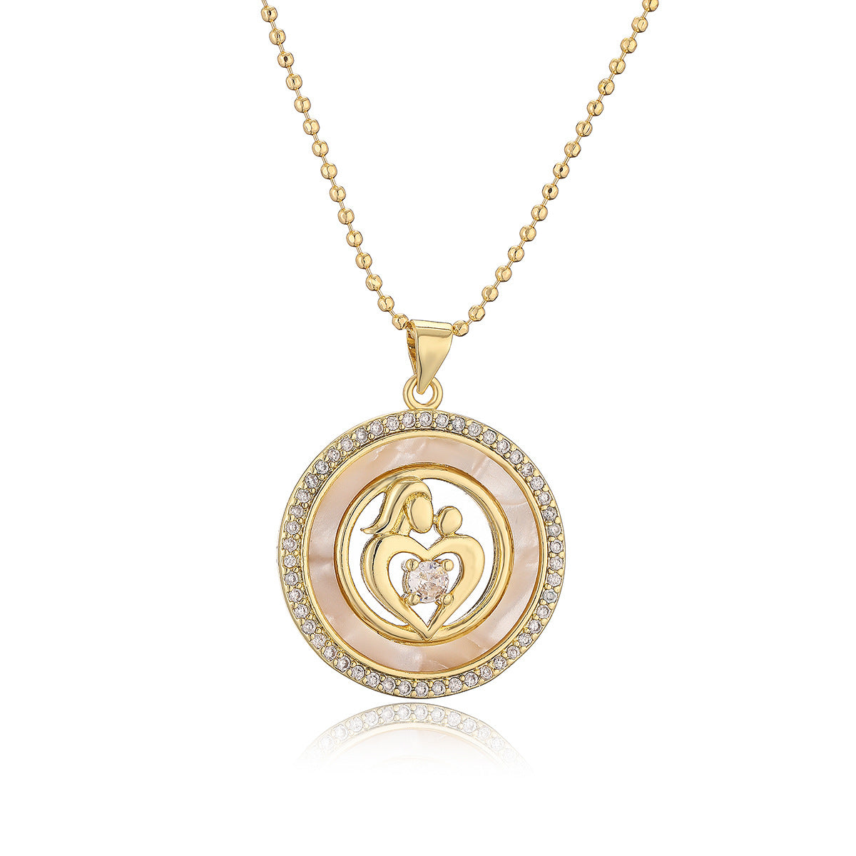 Collana pendente a conchiglia di abalone geometrica minimalista da donna con zirconi micro-incastonati e catena in rame