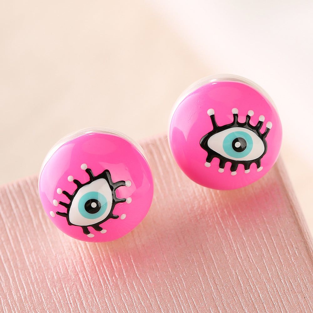 Hand-painted Evil Eye Stud Earrings for Women with Enamel Finish in Geometric Shape Made of Copper