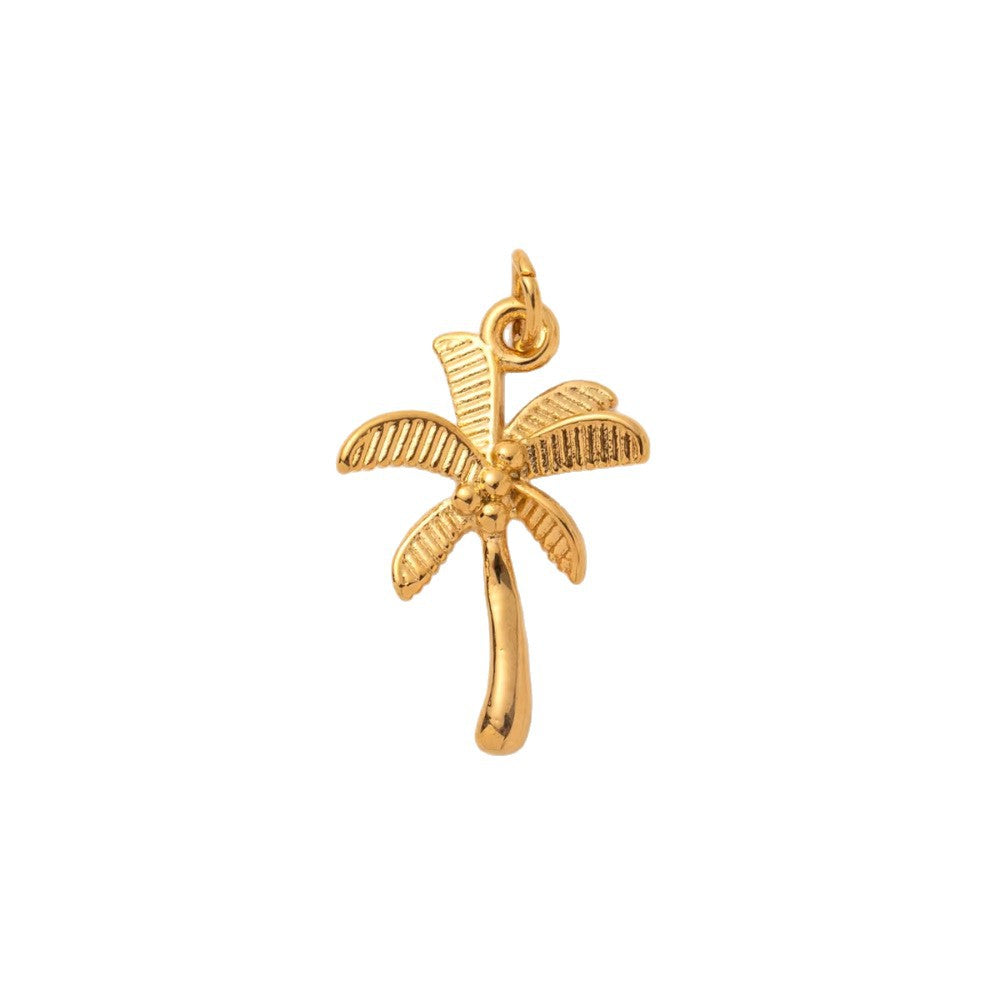 Vintage Floral Plant Stainless Steel PVD Gold Plated DIY Charm Bar Pendant