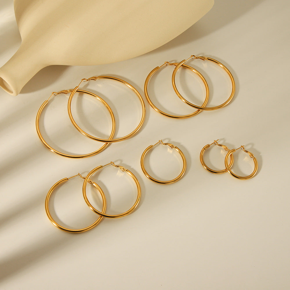 Minimalist Geometric Stainless Steel Hoop Earrings with 18K Gold Vacuum Plating for Women