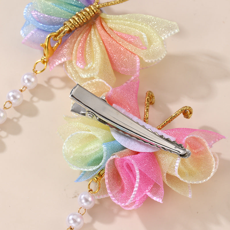 Natural Style Bow-Shaped Hair Clip for Girls Made of Plastic Resin with Ruffled and Netted Details Handcrafted Princess Hair Accessory
