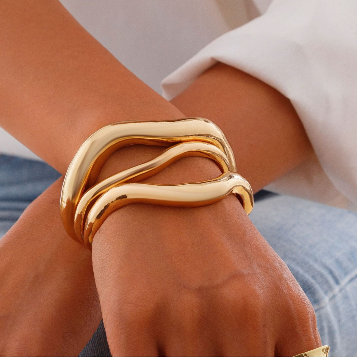 Fashion Elegant Geometric Plated Alloy Ring and Bangle Set for Women