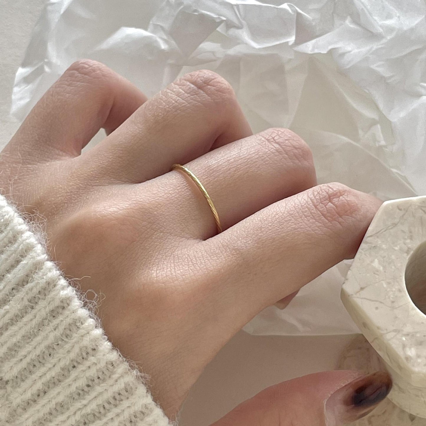 Anillo Abierto Geométrico Minimalista de Plata de Ley 925 para Mujer