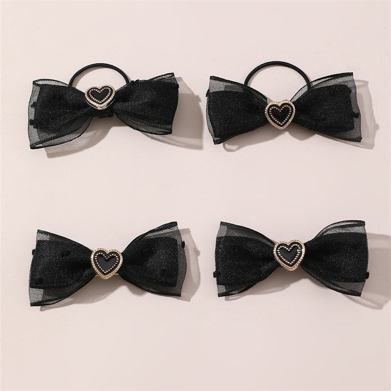 Set di 4 Fermagli per Capelli con Fiocco Nero per Bambine, Dolce e Audace, con Rete e Design a Cuore, Collezione di Accessori per Capelli