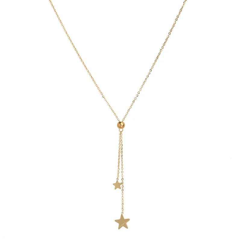 Minimalist Luxury Star Titanium Steel Plated Necklace with Tassel for Women