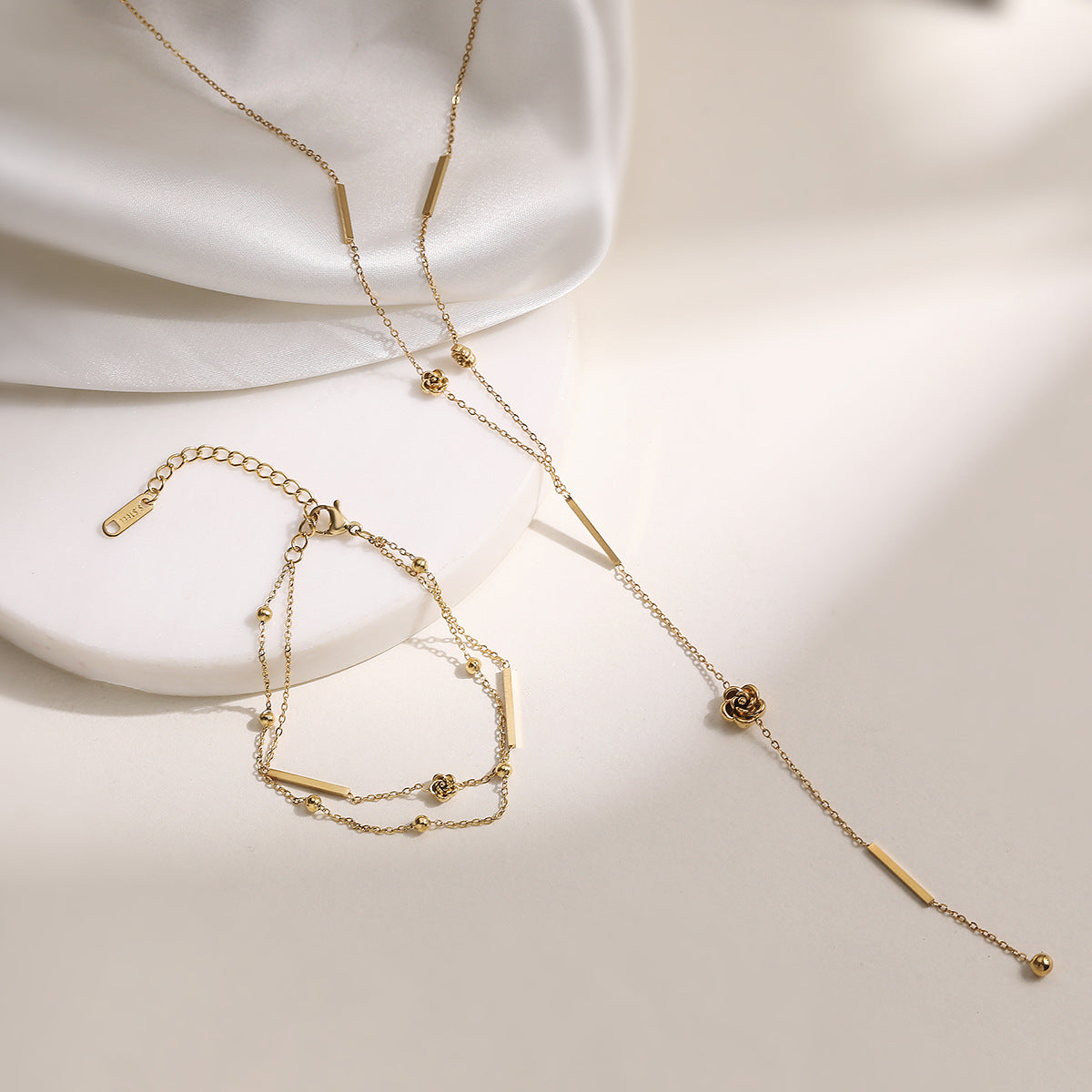 Minimalist Geometric Stainless Steel Rose Tassel Necklace for Women